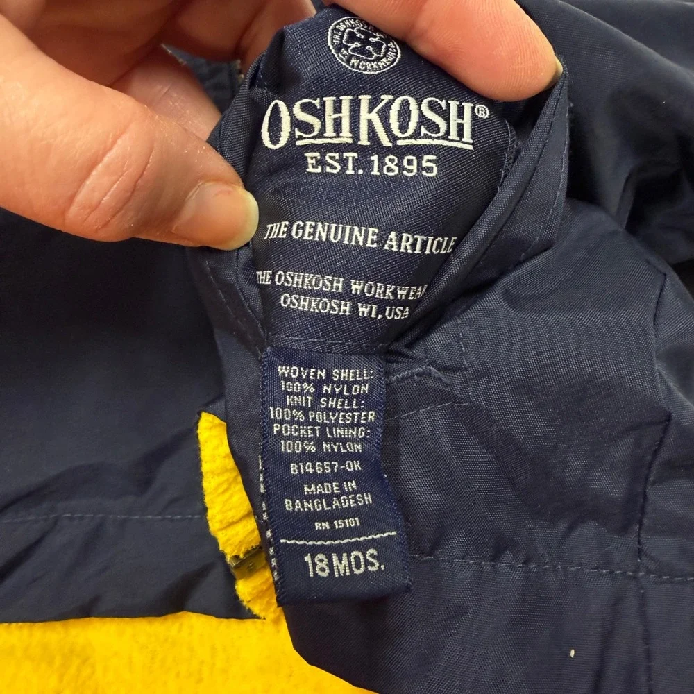 OshKosh B'gosh Baby Boys Reversible Jacket Navy Yellow Stripes 18 Months Vintage